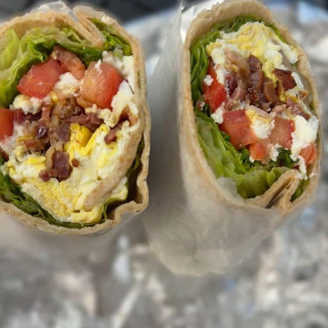 Classic BLT in a Wrap with Eggs.